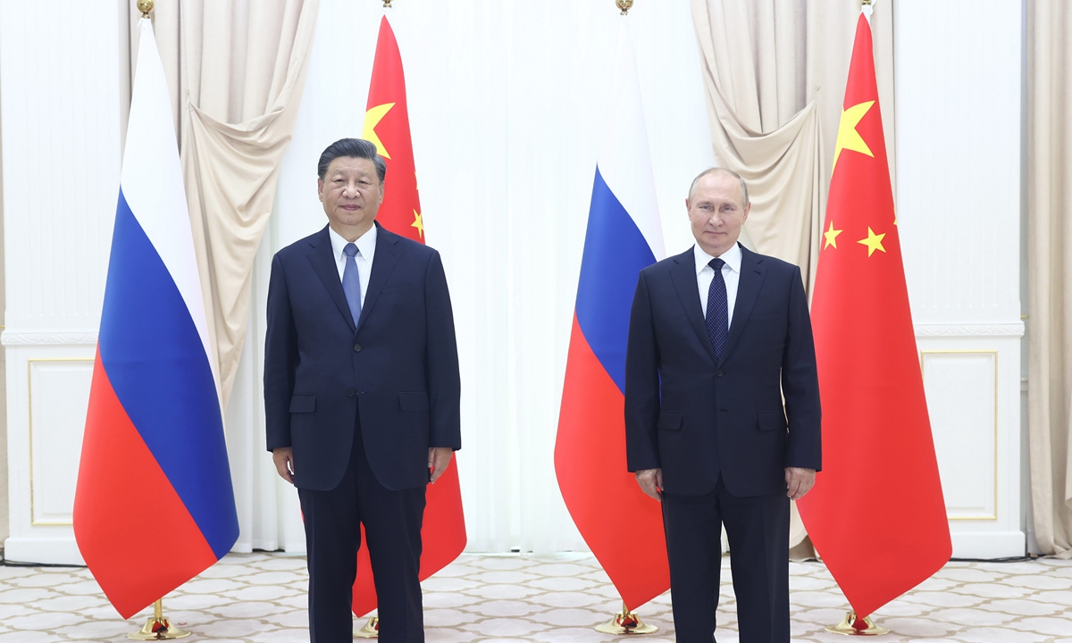 Chinese President Xi Jinping meets with Russian President Vladimir Putin in Samarkand on September 15, 2022. Photo: Xinhua