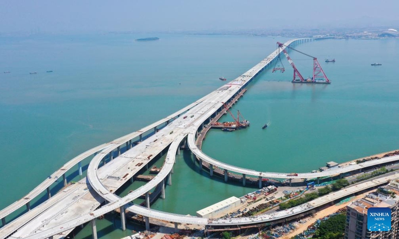 Aerial photo taken on Sept. 12, 2022 shows the Xiang'an Bridge after closure in Xiamen, southeast China's Fujian Province.Photo:Xinhua