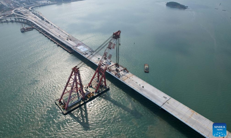Aerial photo taken on Sept. 12, 2022 shows the Xiang'an Bridge after closure in Xiamen, southeast China's Fujian Province.Photo:Xinhua