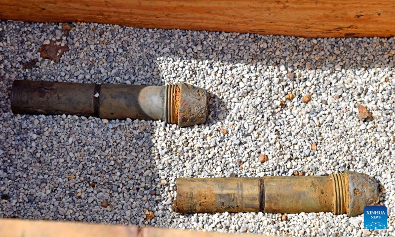 Ignition devices of the defused 100-kilogram World War II bomb are seen in downtown Budapest, Hungary, Sept. 12, 2022.Photo:Xinhua
