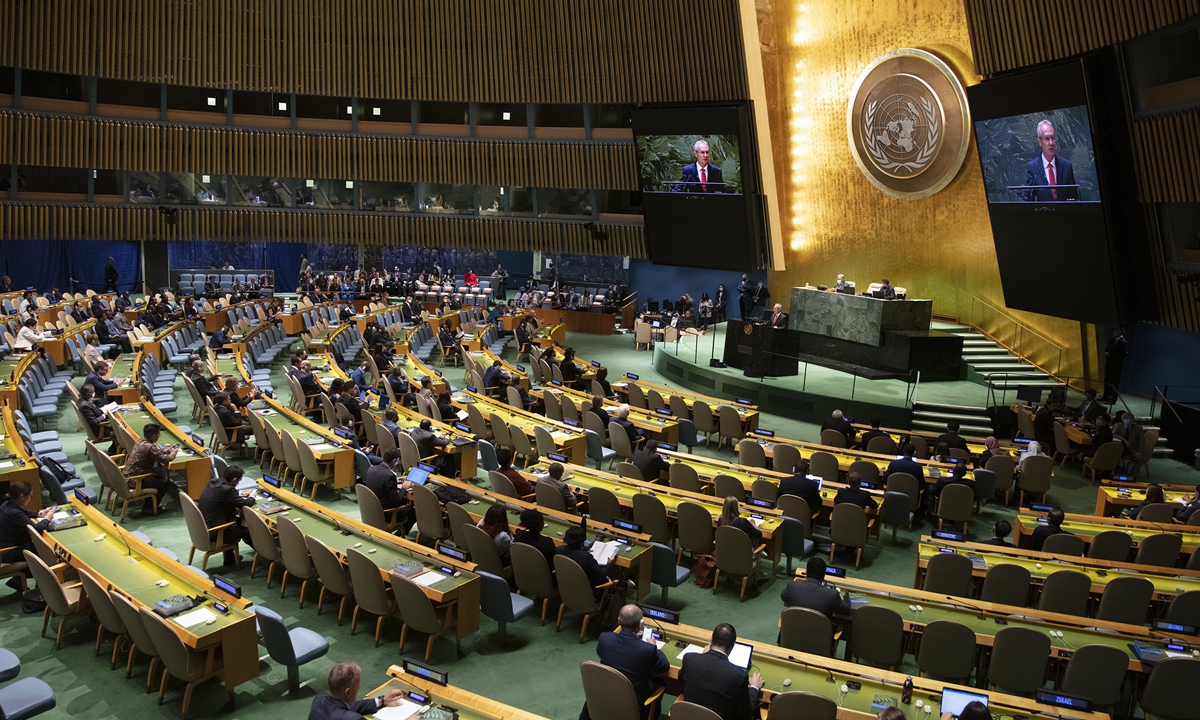 The 77th session of the United Nations (UN) General Assembly kicks off on September 13, 2022, at the UN Headquarters in New York. Various topics will be discussed during the general assembly including preventing famine, eliminating nuclear weapons and how to end the COVID-19 pandemic. Photo: VCG