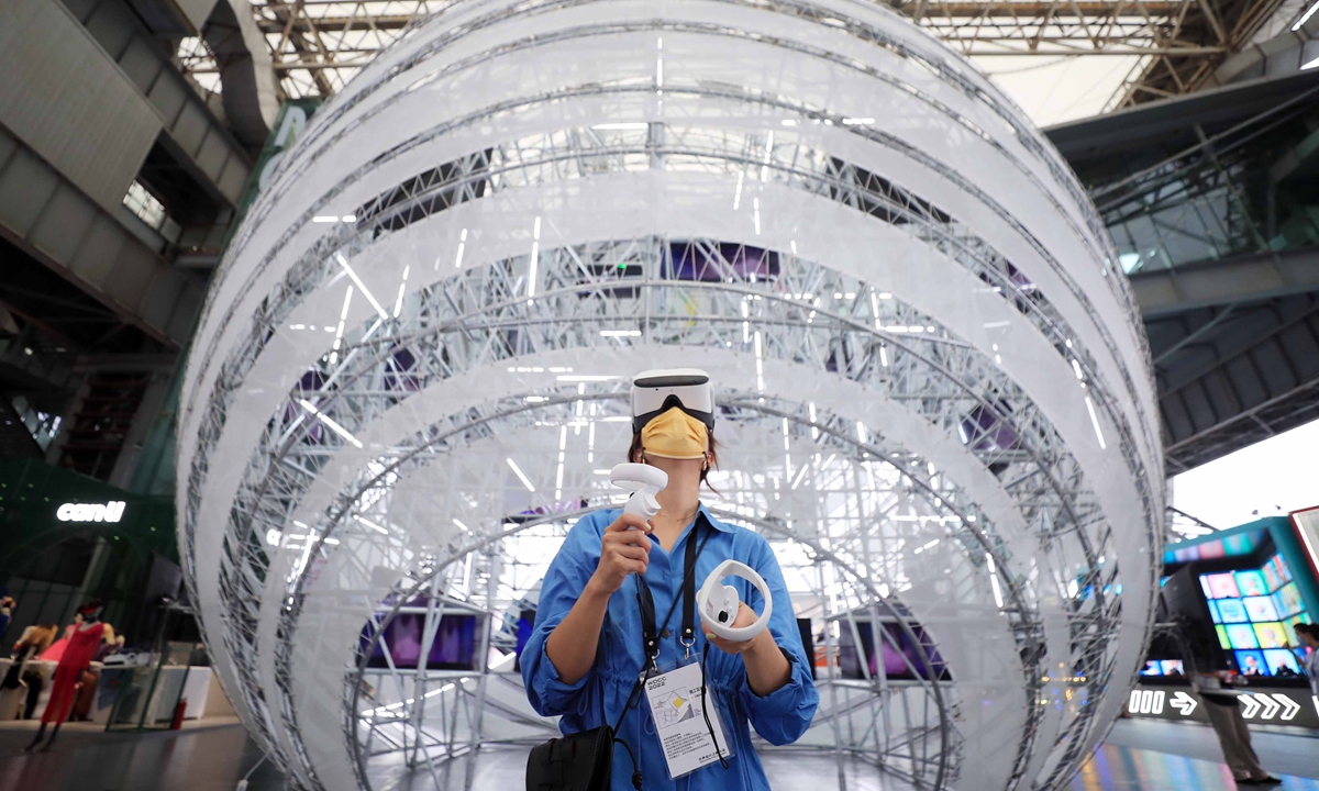 A staffer tests equipment at the first World Design Cities Conference, which will kick off at Huangpu Riverside in Shanghai on September 15, 2022. The conference focuses on how design can be used to build new and more sustainable relationships between human and nature. Photo: IC