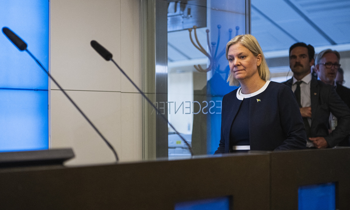 Swedish Prime Minister Magdalena Andersson arrives for a press conference after she presented her resignation to the speaker of the Swedish Parliament on September 15, 2022, in Stockholm. Photo: AFP