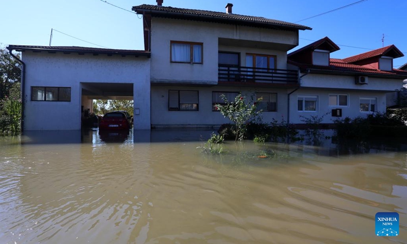 Photo taken on Sept. 18, 2022 shows some houses flooded due to heavy rainfall in Brodarci in central Croatia. (Kristina Stedul Fabac/PIXSELL via Xinhua)