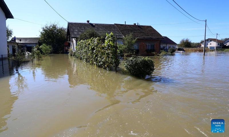 Photo taken on Sept. 18, 2022 shows some houses flooded due to heavy rainfall in Brodarci in central Croatia. (Kristina Stedul Fabac/PIXSELL via Xinhua)