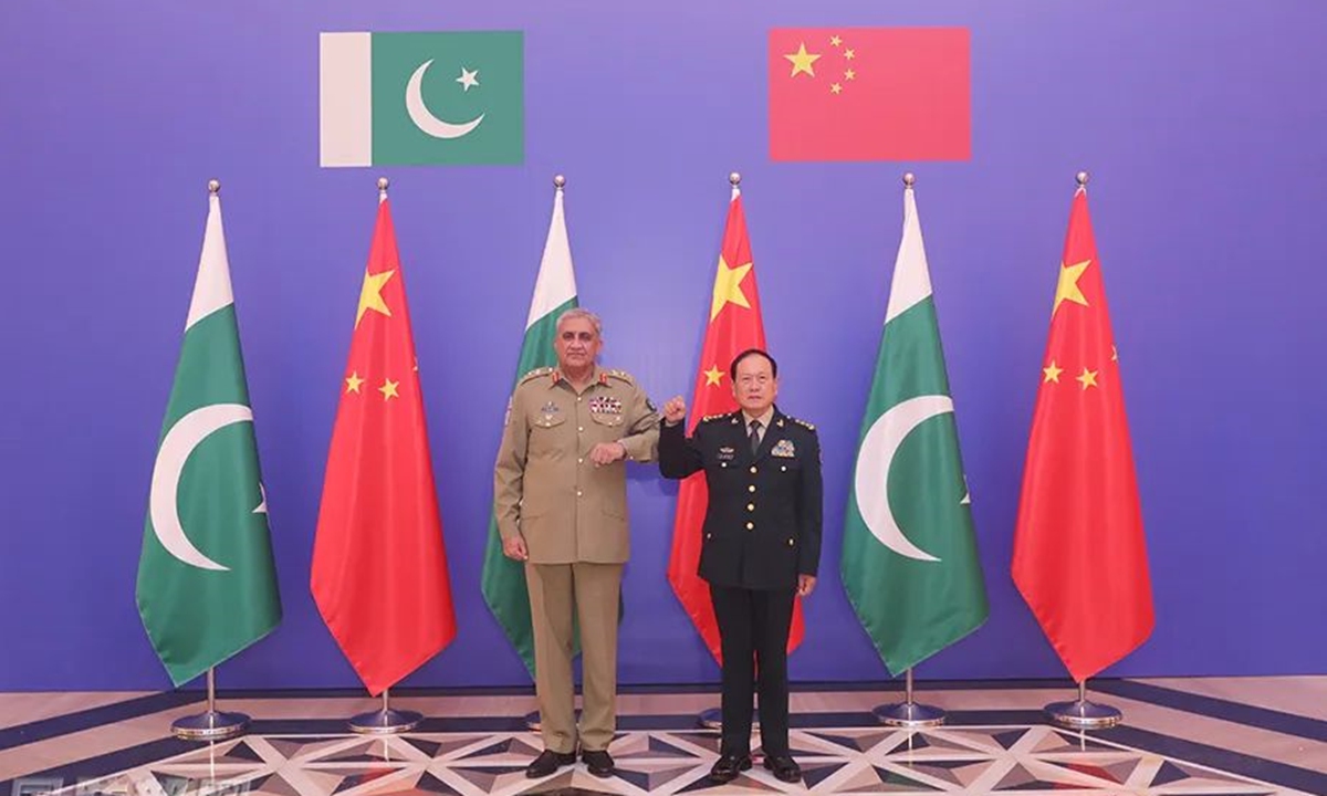 China's State Councilor and Defense Minister Wei Fenghe met with Pakistan's Army Chief of Staff Qamar Javed Bajwa on September 19, 2022. Photo:Chinese Defense Ministry WeChat account