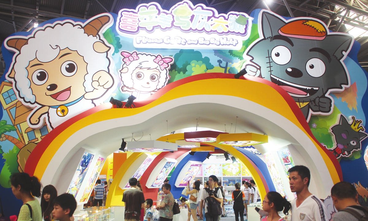 People explore a Pleasant Goat and Big Big Wolf- themed game center in Shanghai. Photo: IC