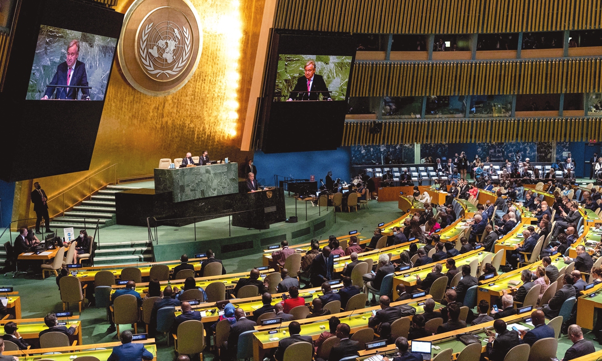United Nations Secretary-General Antonio Guterres addresses the 77th session of the United Nations General Assembly at the UN headquarters in New York City on September 20, 2022. Photo: AFP