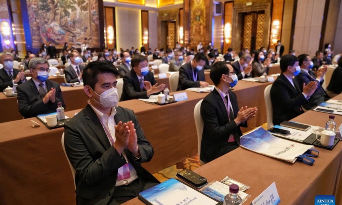 Photo taken on September 19, 2022 shows one of the venues for a cross-Straits forum on technology development in Beijing. A cross-Straits forum on technology development is held simultaneously in Beijing and Taipei both online and offline from September 19-20. Photo: Xinhua