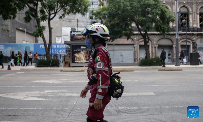 A rescuer is seen after an earthquake in Mexico City, Mexico, on Sept. 19, 2022.(Photo: Xinhua)
