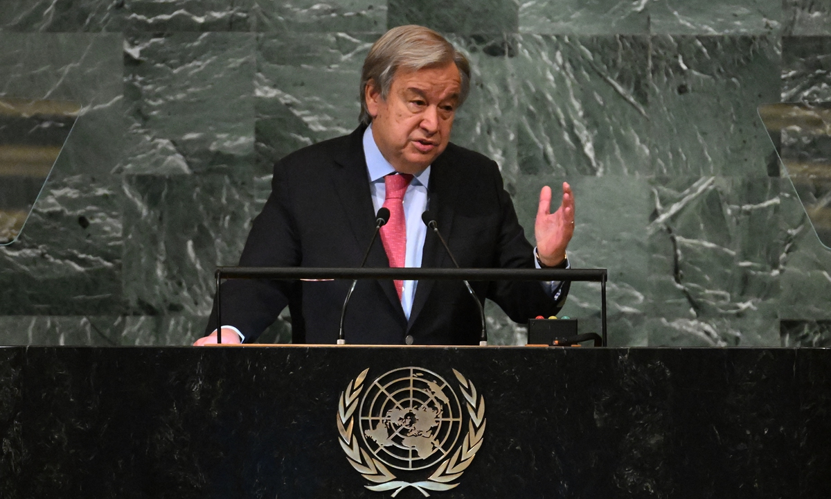 UN Secretary-General Antonio Guterres addresses the 77th session of the United Nations General Assembly at UN headquarters in New York City on September 20, 2022. Photo: AFP