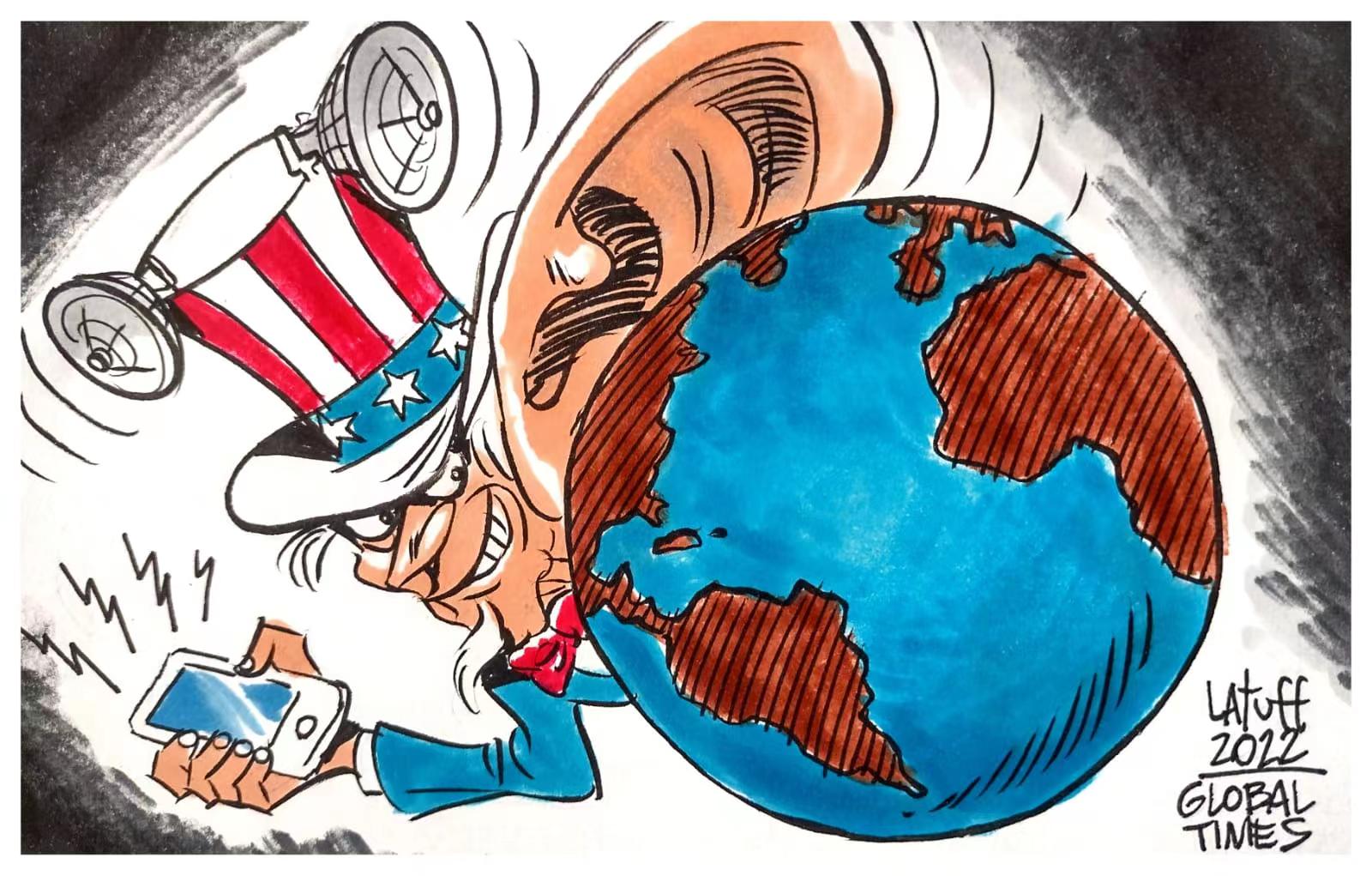 US the all-pervasive eavesdropping power Cartoon: Carlos Latuff