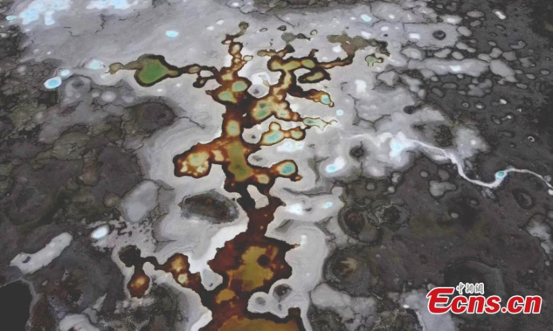 Drone photo shows the natural landscape of the Gaskule Lake in Mangya city, northwest China's Qinghai Province. (Photo: China News Service/Tang Tuohua)