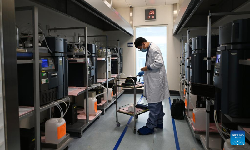 A staff member works at a lab of Novo Nordisk (China) Pharmaceutical Co., Ltd. in Tianjin, north China, Sept. 22, 2022. (Xinhua/Li Ran)