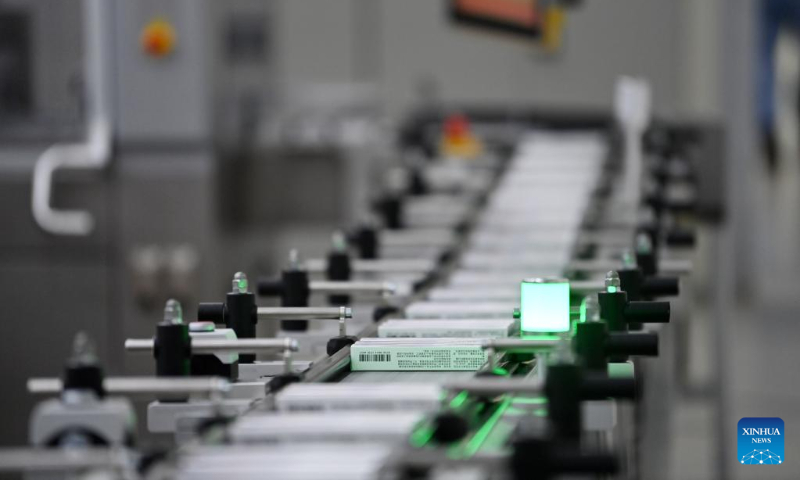 A production line of anti-diabetes injection is pictured at a workshop of Novo Nordisk (China) Pharmaceutical Co., Ltd. in Tianjin, north China, Sept. 22, 2022. (Xinhua/Li Ran)