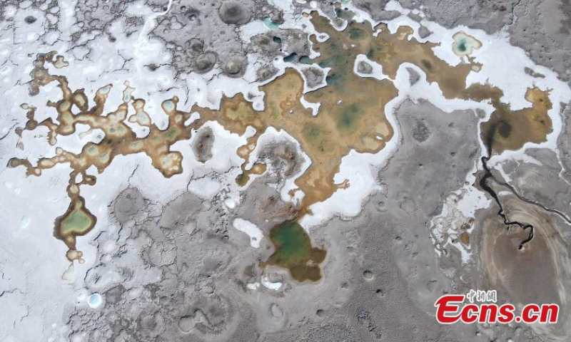 Drone photo shows the natural landscape of the Gaskule Lake in Mangya city, northwest China's Qinghai Province. (Photo: China News Service/Tang Tuohua)