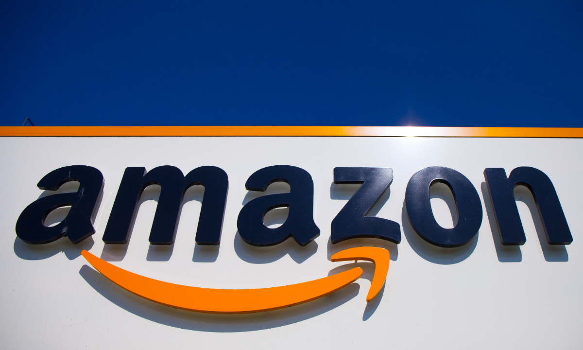 A view of the Amazon logo is displayed in Douai, northern France, April 16, 2020. Photo: VCG