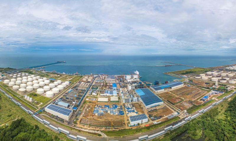 Aerial panoramic photo taken on Oct. 1, 2022 shows the petrochemical functional area of Yangpu Economic Development Zone in south China's Hainan Province. As a state-level development zone established in 1992 in the northwest of Hainan, the Yangpu Economic Development Zone is a pioneer and demonstration area for the Hainan Free Trade Port. (Xinhua/Pu Xiaoxu)