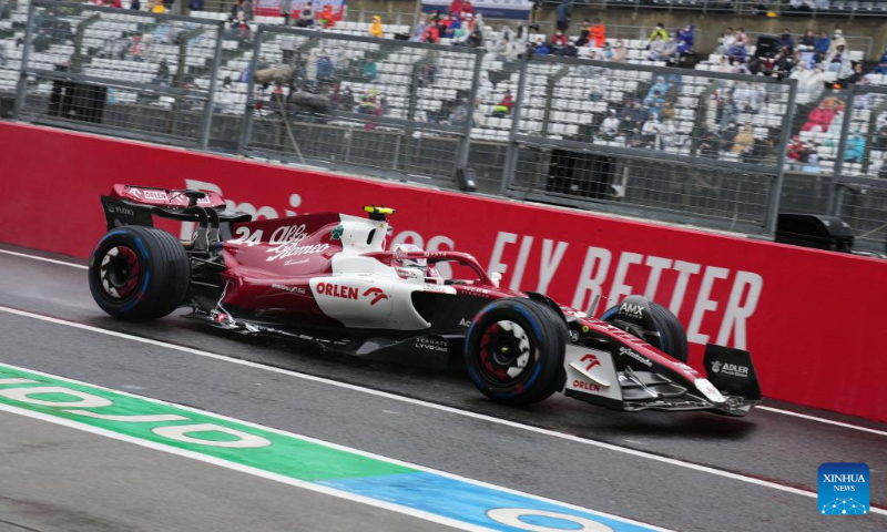 Alfa Romeo's Chinese driver Zhou Guanyu drives during the first practice session of the Formula One Japan Grand Prix held at the Suzuka Circuit in Suzuka City, Japan, on Oct. 7, 2022. (Xinhua/Zhang Xiaoyu)