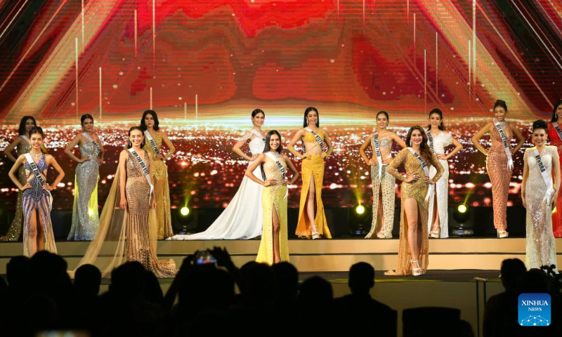Contestants participate in the Miss Universe Myanmar 2022 pageant in Yangon, Myanmar, Oct. 1, 2022. A total of 14 beauty contestants participated in the Miss Universe Myanmar 2022 finale in Yangon on Saturday. (Photo by Myo Kyaw Soe/Xinhua)