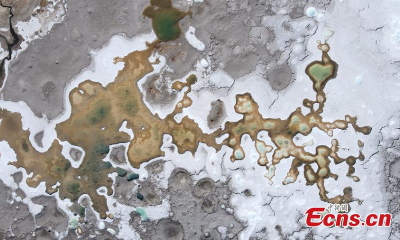Drone photo shows the natural landscape of the Gaskule Lake in Mangya city, northwest China's Qinghai Province. (Photo: China News Service/Tang Tuohua)