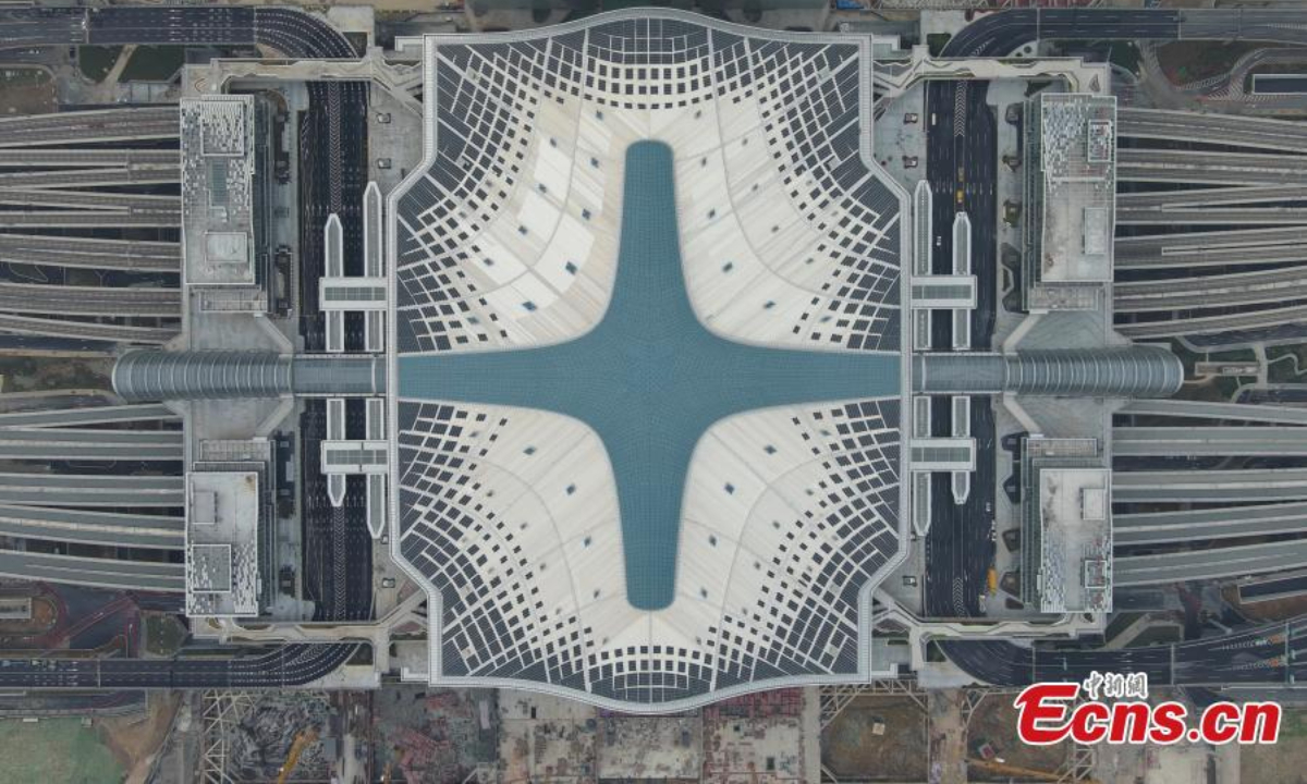 2022年9月22日，中国东部浙江省杭州西站的航拍照片。照片：中新社