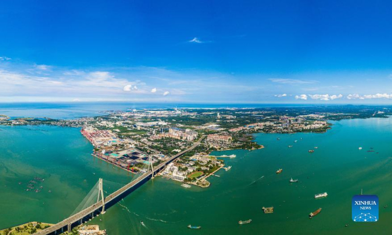 Aerial panoramic photo taken on Oct. 2, 2022 shows the Yangpu Economic Development Zone in south China's Hainan Province. As a state-level development zone established in 1992 in the northwest of Hainan, the Yangpu Economic Development Zone is a pioneer and demonstration area for the Hainan Free Trade Port. (Xinhua/Pu Xiaoxu)