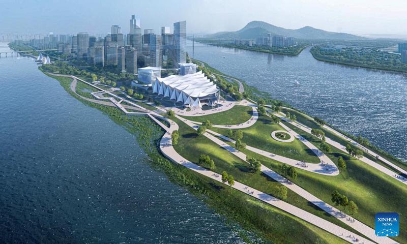 Image shows an architectural rendering of the permanent venue for the Greater Bay Area Science Forum in Nansha District of Guangzhou, south China's Guangdong Province.Photo:xinhua