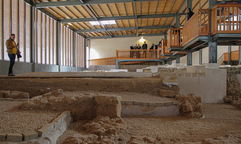 Visitors roam the site of an ancient Byzantine church in Jabalia refugee camp in northern Gaza Strip, on Jan. 24, 2022.Photo:Xinhua