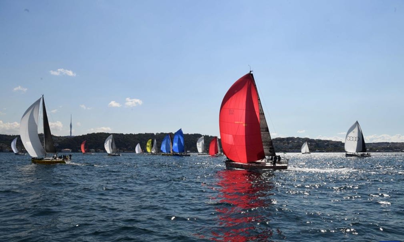 Sailors participate in the 21st Bosphorus Cup sailing race in Istanbul, Türkiye, Sept. 24, 2022.Photo:xinhua