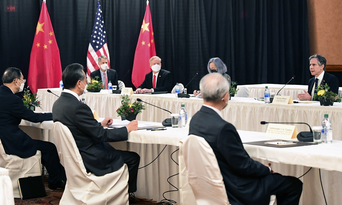 Senior diplomats from China and the US meet in Alaska on March 18, 2021. Photo: AFP