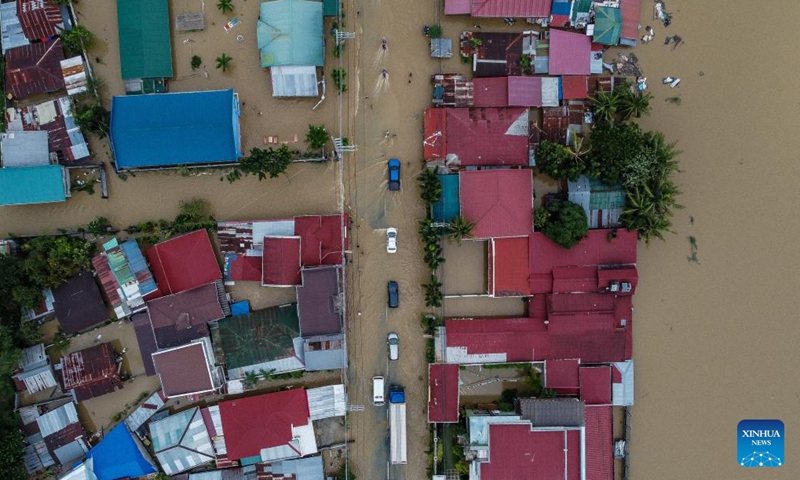 Aerial photo shows flooded area affected by super typhoon Noru in Bulacan Province, the Philippines, Sept. 26, 2022. Super typhoon Noru slammed Luzon island in the Philippines with heavy rainfall and winds since Sunday afternoon, leaving five people dead, as it blew away from the Southeast Asian country on Monday.(Photo: Xinhua)