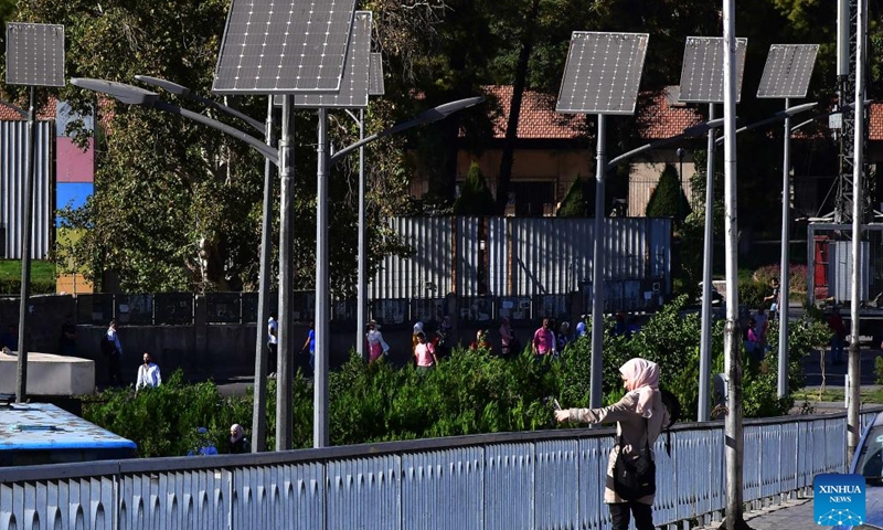 Street lights powered by solar systems are seen in Damascus, Syria, on Sept. 26, 2022.(Photo: Xinhua)
