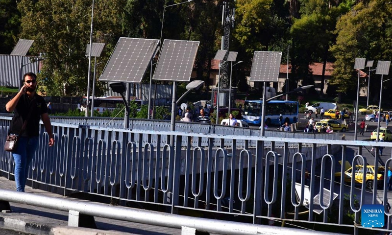 Street lights powered by solar systems are seen in Damascus, Syria, on Sept. 26, 2022.(Photo: Xinhua)