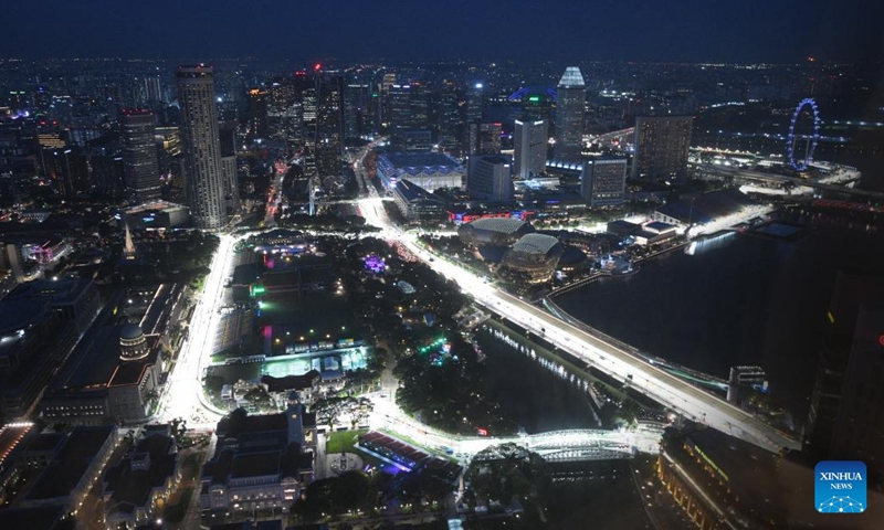 Photo taken on Sept. 26, 2022 shows Marina Bay Street Circuit of the upcoming F1 Singapore Grand Prix Night Race in Singapore. The F1 Singapore Grand Prix night race will be held from Sept. 30 to Oct. 2.(Photo: Xinhua)