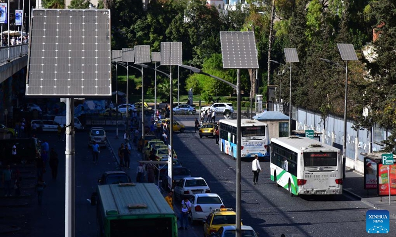Street lights powered by solar systems are seen in Damascus, Syria, on Sept. 26, 2022.(Photo: Xinhua)