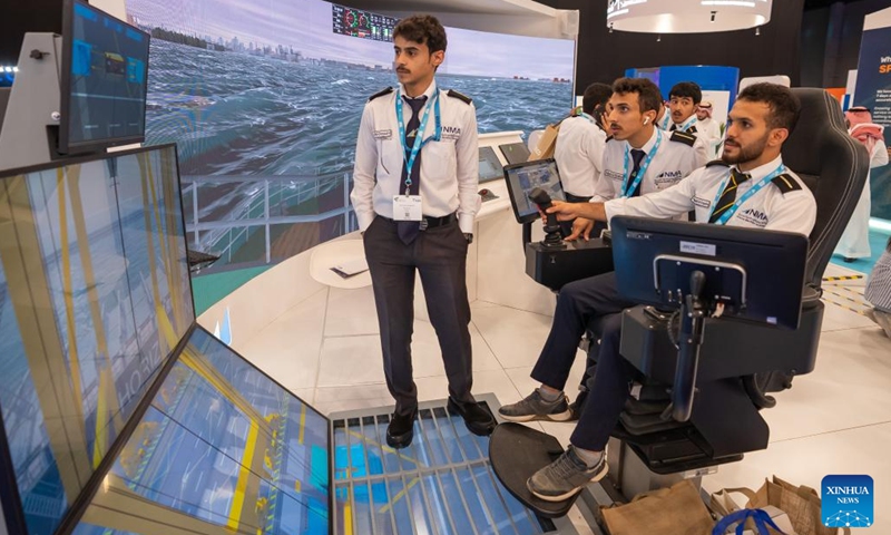 People attend the Saudi Maritime Congress in Dammam, Saudi Arabia, on Sept. 28, 2022. The two-day event of the maritime sector kicked off here on Wednesday.(Photo: Xinhua)