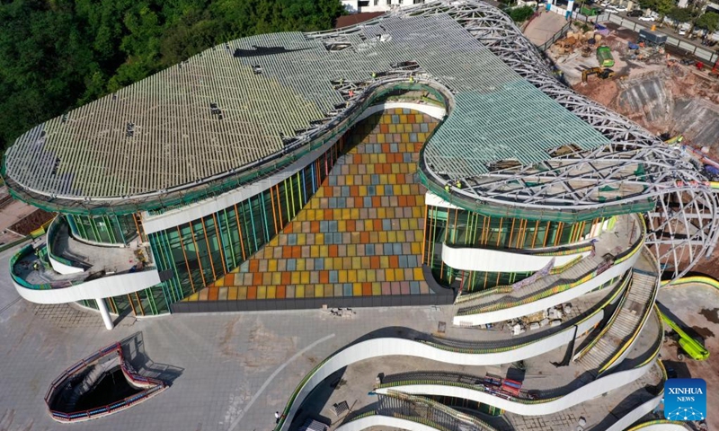 Aerial photo taken on Sept. 29, 2022 shows the construction site of a youth activity center in southwest China's Chongqing Municipality. The construction of a youth activity center, covering an area of about 150 mu (10 hectares), went smoothly in Chongqing. (Xinhua/Wang Quanchao)