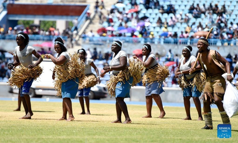 Dancers take part in the Independence Day celebration in Gaborone, Botswana, on Sept. 30, 2022. Botswana on Friday celebrated the 56th anniversary of its independence. (Photo by Tshekiso Tebalo/Xinhua)