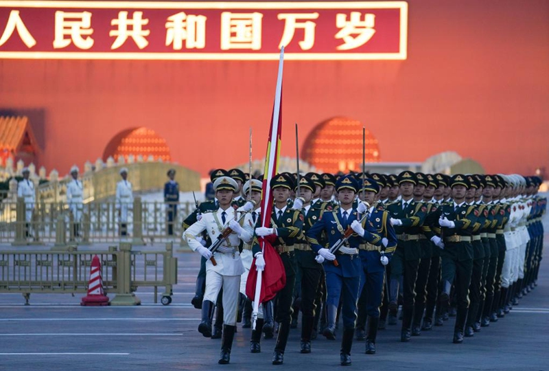 A flag-raising ceremony to celebrate the 73rd anniversary of the founding of the People's Republic of China is held at the Tian'anmen Square in Beijing, capital of China, Oct. 1, 2022. (Xinhua/Ju Huanzong)