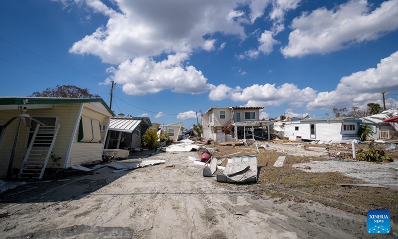 Photo taken on Oct. 4, 2022 shows the aftermath of Hurricane Ian in Fort Myers, Florida, the United States. The death toll from Hurricane Ian in the United States has exceeded 110, while hundreds of thousands of customers remain without power. At least 110 people, including 105 in Florida and five in North Carolina, have died due to Ian, according to a tally by CNN on Wednesday.(Photo: Xinhua)