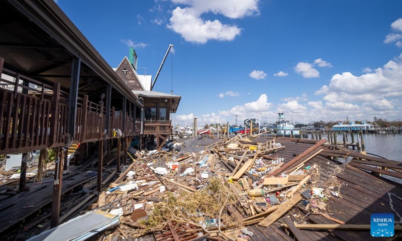 Photo taken on Oct. 4, 2022 shows the aftermath of Hurricane Ian in Fort Myers, Florida, the United States. The death toll from Hurricane Ian in the United States has exceeded 110, while hundreds of thousands of customers remain without power. At least 110 people, including 105 in Florida and five in North Carolina, have died due to Ian, according to a tally by CNN on Wednesday.(Photo: Xinhua)