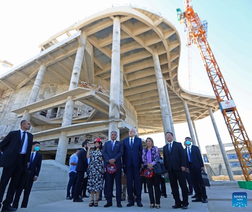 Lebanese Prime Minister Najib Mikati, Culture Minister Mohammad Mortada and the Chinese ambassador to Lebanon Qian Minjian visit the construction site of the China-funded National Higher Conservatory of Music in Dbayeh, near Beirut, Lebanon, Oct. 6, 2022.Photo:Xinhua