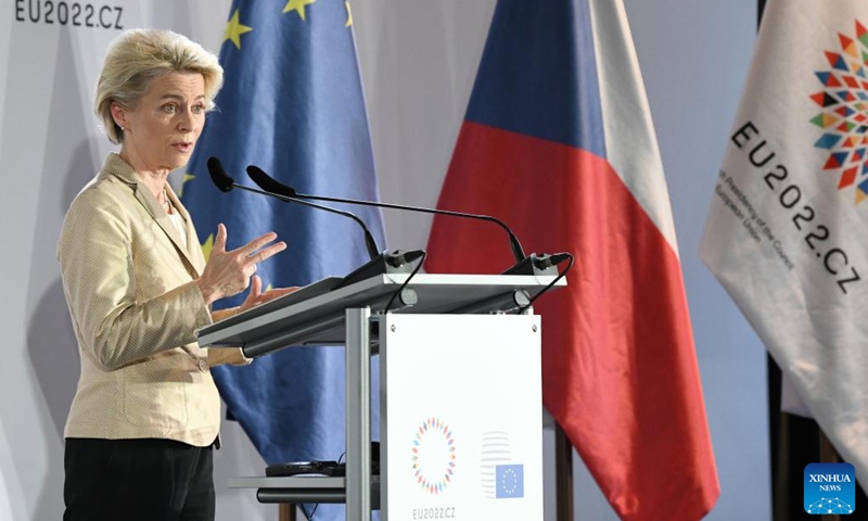 European Commission President Ursula von der Leyen attends a press conference after an informal summit of the European Union (EU) in Prague, the Czech Republic, on Oct. 7, 2022.Photo:Xinhua