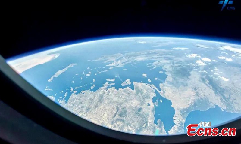 Undated photo shows spectacular view of the Earth captured by Chinese taikonaut Cai Xuzhe.Photo:China News Service