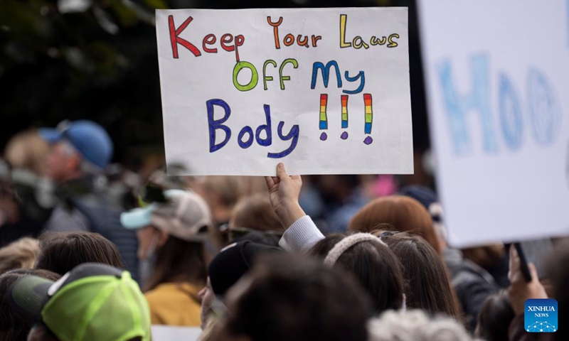 Demonstrators rally for abortion rights in Washington, D.C., the United States, Oct. 8, 2022.(Photo: Xinhua)