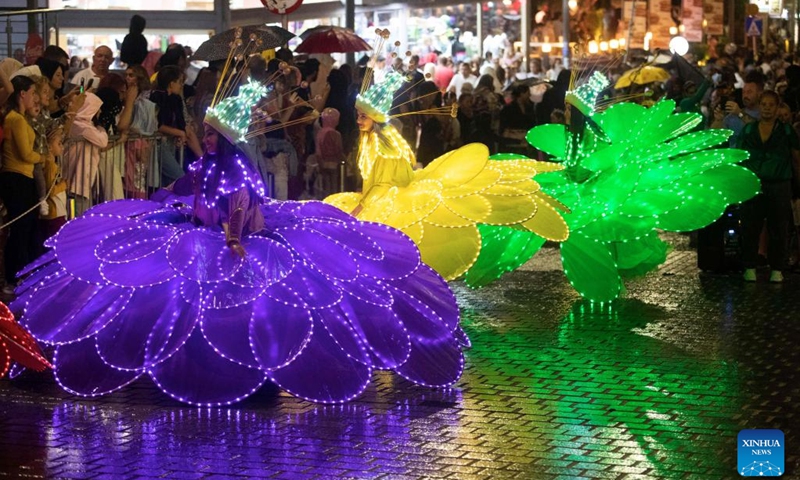 Participants perform during the parade of Ayia Napa Medieval Festival in Ayia Napa, Cyprus, Oct. 8, 2022.(Photo: Xinhua)