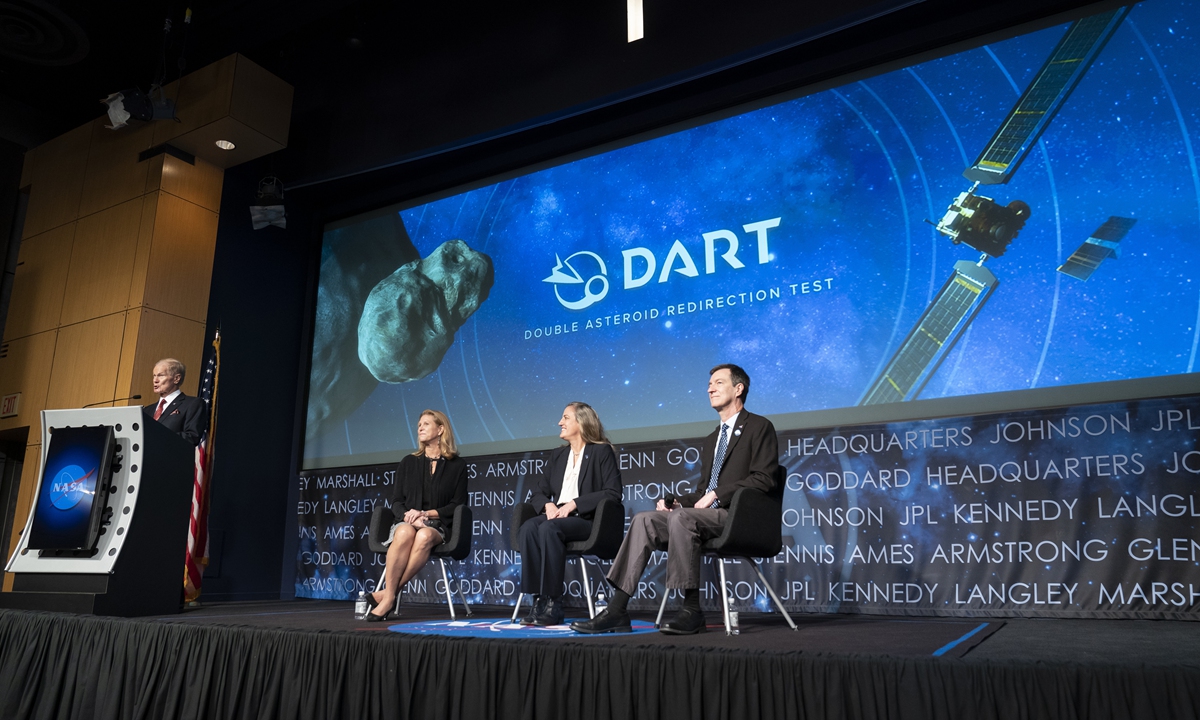 NASA Administrator Bill Nelson (left) speaks during a media briefing about the agency's recently completed Double Asteroid Redirection Test, at the NASA headquarters on October 11, 2022, in Washington DC, the US. Photo: VCG