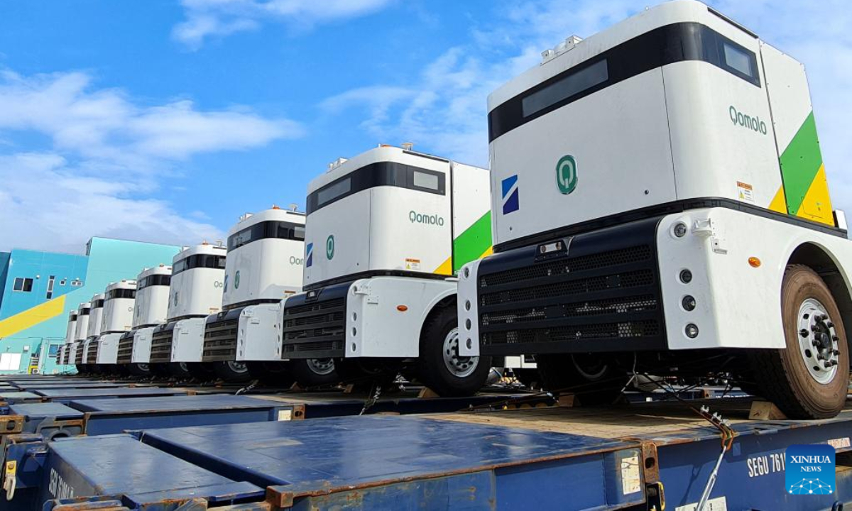 This photo taken on Oct 19, 2022 shows the autonomous Q-Trucks at the Laem Chabang Port in Chonburi Province, Thailand. Photo:Xinhua