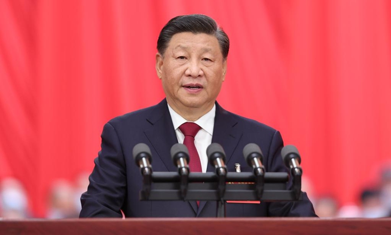 Xi Jinping delivers a report to the 20th National Congress of the Communist Party of China (CPC) on behalf of the 19th CPC Central Committee at the Great Hall of the People in Beijing on October 16, 2022. Photo: Xinhua 